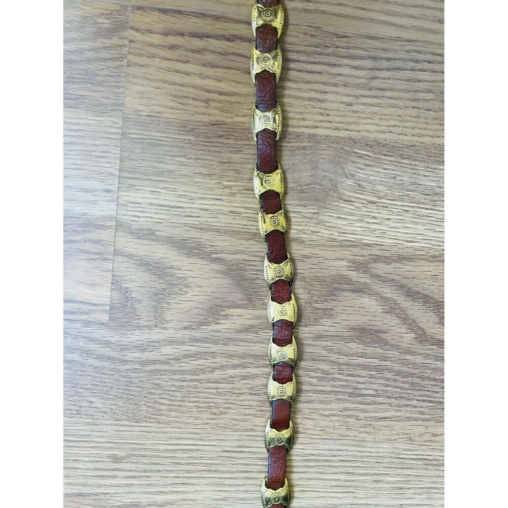 Vintage MCM Gold Tone & Leather Chain Belt Brown Rare Design